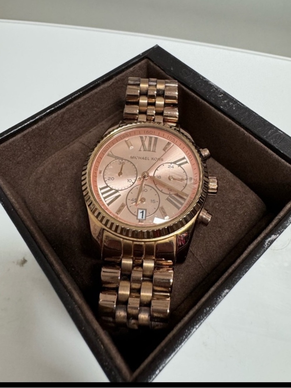 MICHAEL Kors Rose Gold Chronograph Bracelet Watch w/Box ✨EUC✨Works!!